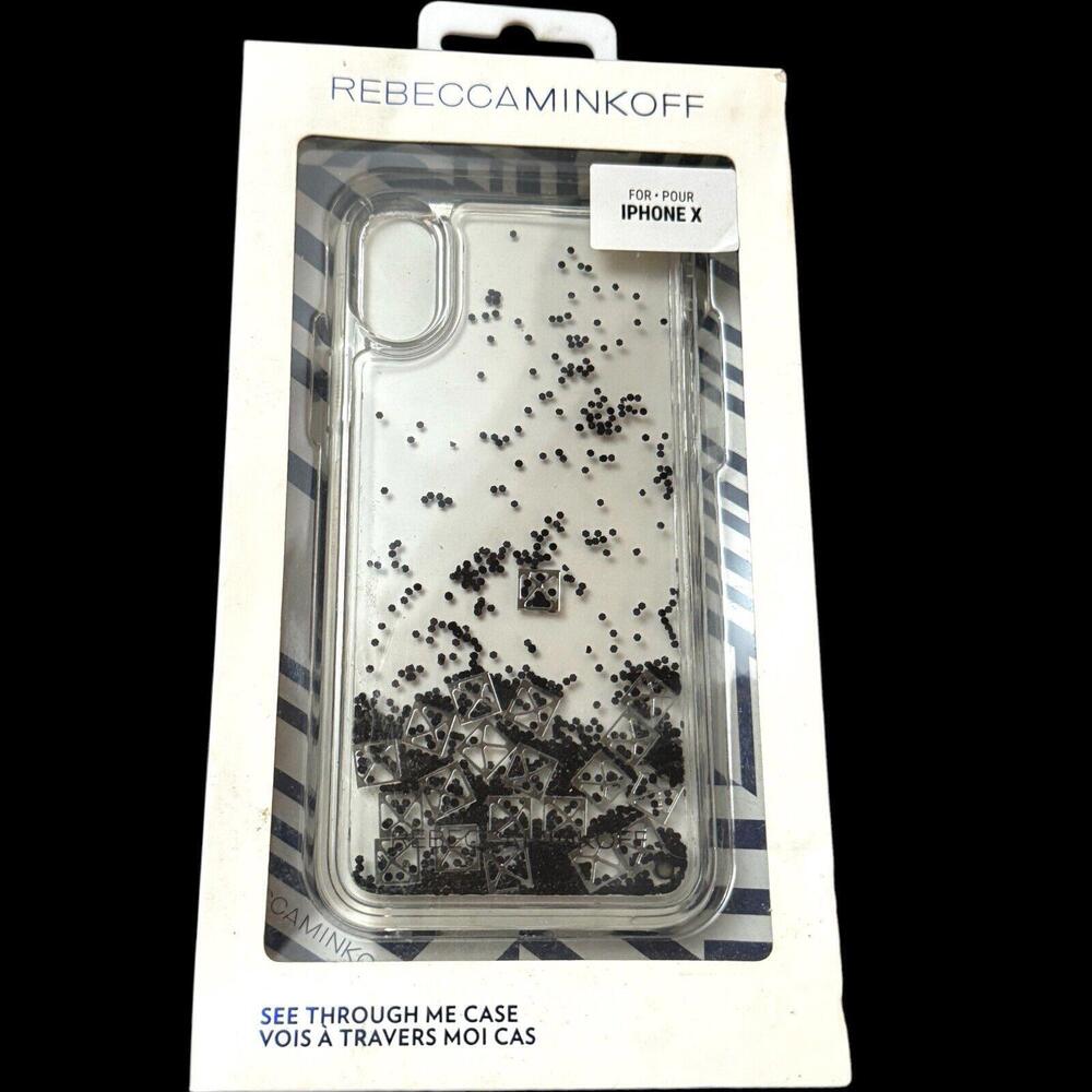 NEW Rebecca Minkoff Phone Case iPhone X SEE THROUGH ME Black Glitter